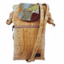 Cork cell phone bag with a patchwork flap on a white background