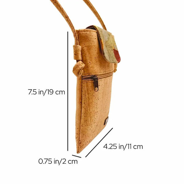 Dimensions of Myrtle Beach Cell Phone bag on white background.