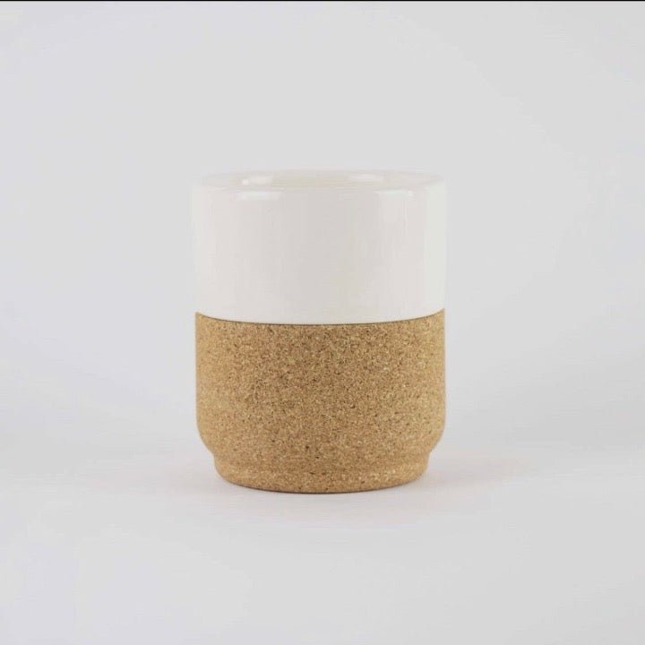 Cream Ceramic mug with removable cork bottom from Texas Cork Company