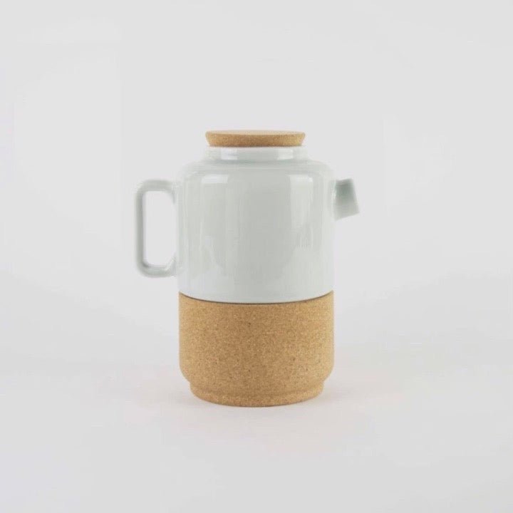 Tea pot with cork stopper on top and removable cork sleeve on bottom  from Texas Cork Company