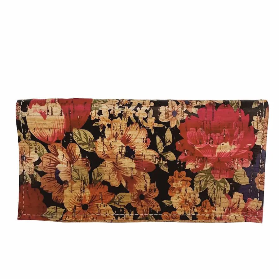 Floral checkbook cover front on white background. By Texas Cork Company
