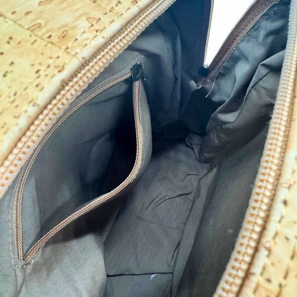Cheyenne Cork backpack - inside view showing zipper pocket