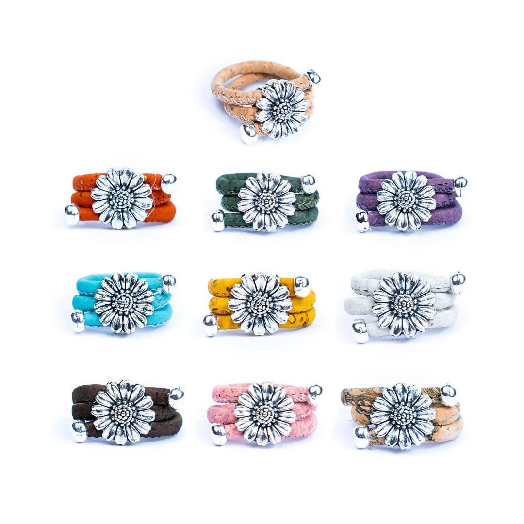 Group of chrysanthemum cork rings in multiple colors from Texas Cork Co