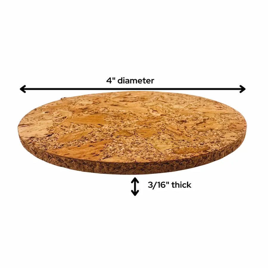 Chunky Cork Coaster with dimensions on a white background