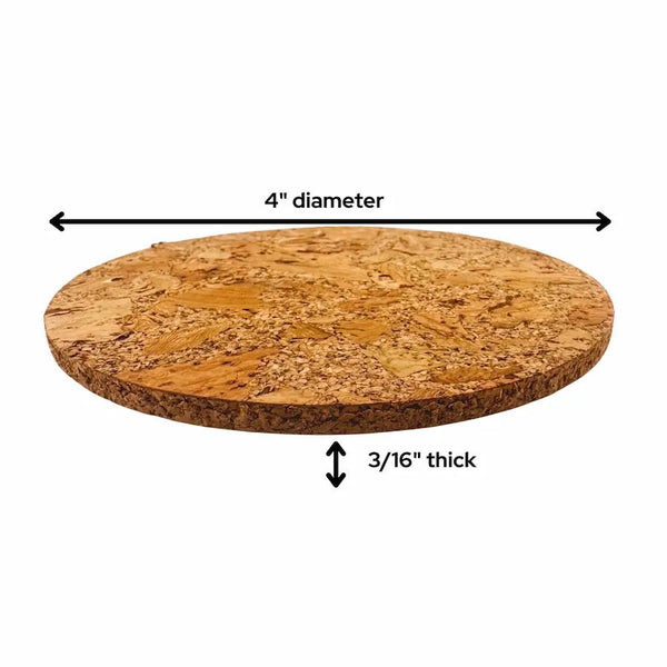 Chunky Cork Coaster with dimensions on a white background