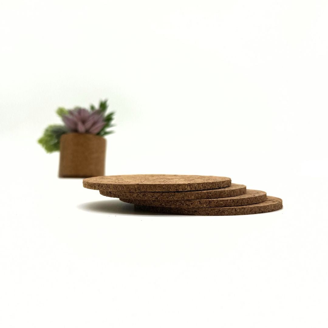 Side view of 4 chunky cork coasters by Texas Cork Company