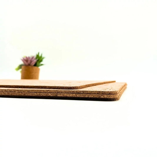 Side view of stacked chunky cork placemats 