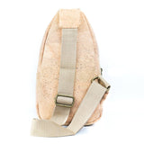 Back of coffee cork chest sling travel bag from Texas Cork Company