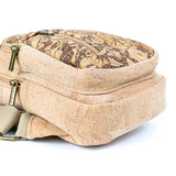 Bottom of coffee cork chest sling travel bag from Texas Cork Company