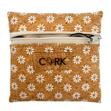 Front of daisies print coin purse with almond zipper by Texas Cork Company