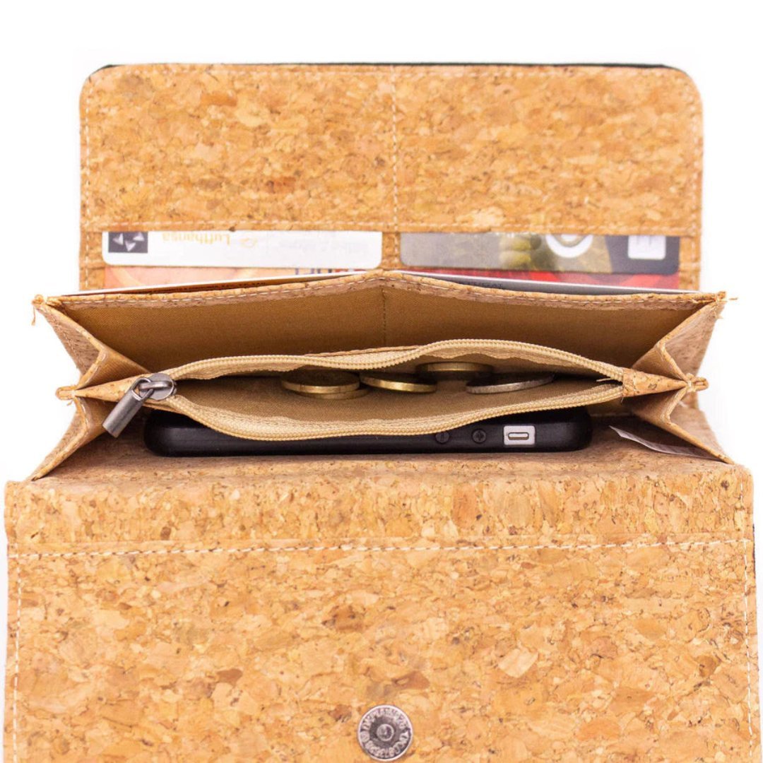 Coin zip pocket of Trifold Geometric Cork Wallet for Women from Texas Cork Company