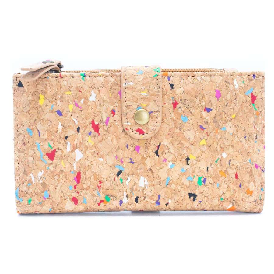 Front of Confetti variant of Exquisite Cork Wallet With Snap Closure from  Texas Cork Company