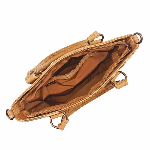 Interior of convertible  handbag in Napa Luxe style displaying organized compartments for daily essentials.