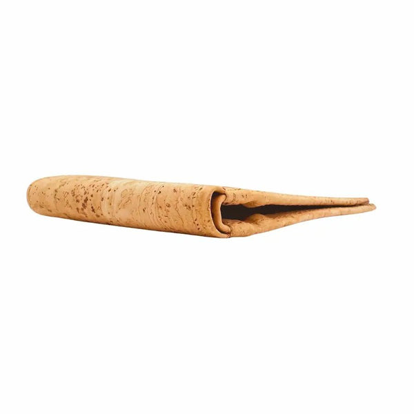 Bottom and side view of Santa Fe cork billfold in natural