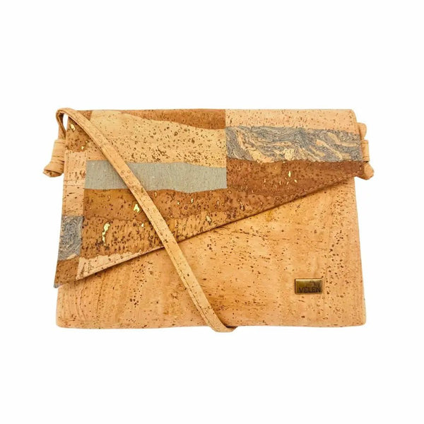 Atlanta cork messenger bag front in Earth Sea