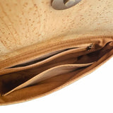 Atlanta cork messenger bag inside showing zip and slip pockets