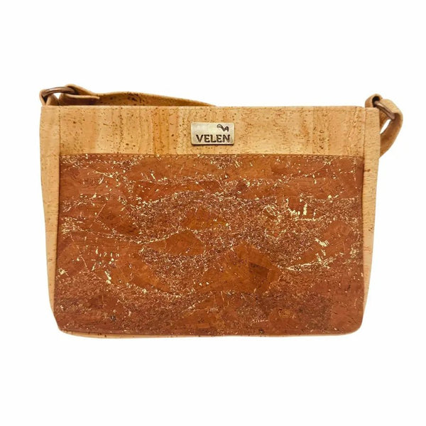 Lexington cork crossbody with front slip pocket - front in Brown Gold