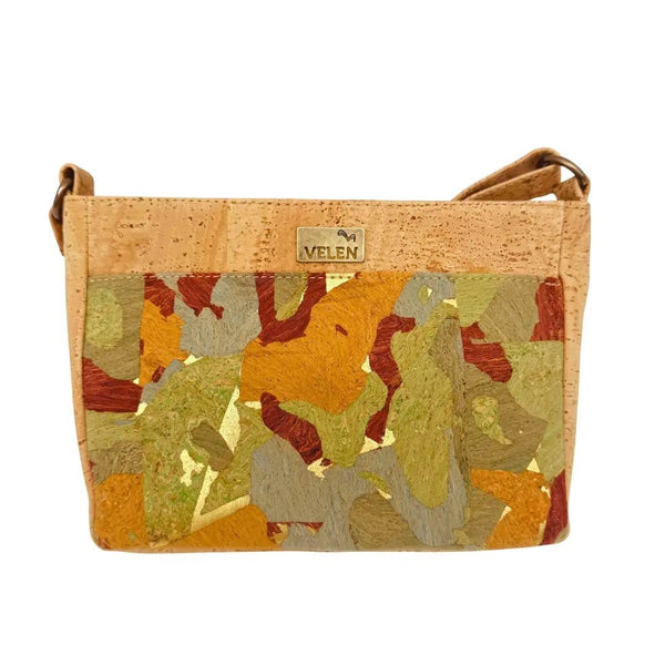 Lexington cork crossbody with front slip pocket - front in Patchwork