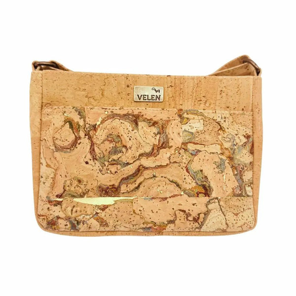 Lexington cork crossbody with front slip pocket - front in Roots