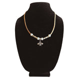 Whimsical bee charm cork necklace on jewelry bust made with natural cork cord