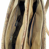 Miami Cork Shoulder bag inside showing 2 main compartments with slip and zip pockets.