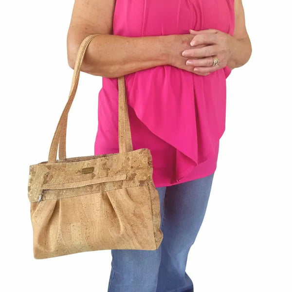 Woman carrying Miami Cork Shoulder bag on arm