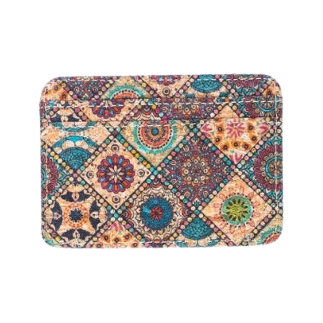 Patterned Cork Slim Card Wallet | Multi Mosaic II - front | Texas Cork Company