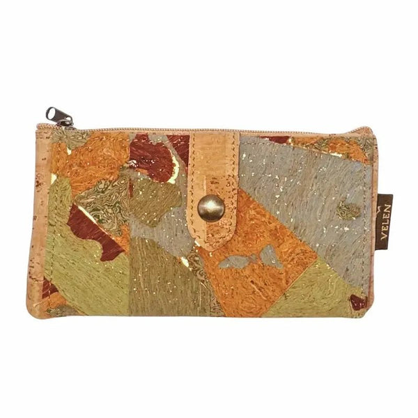 Front of Seattle Slim Woman's Cork Wallet in Patchwork