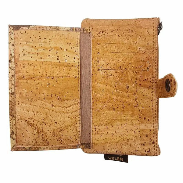 Inside of Seattle Slim Woman's Cork Wallet with 8 card slots and a hidden pocket