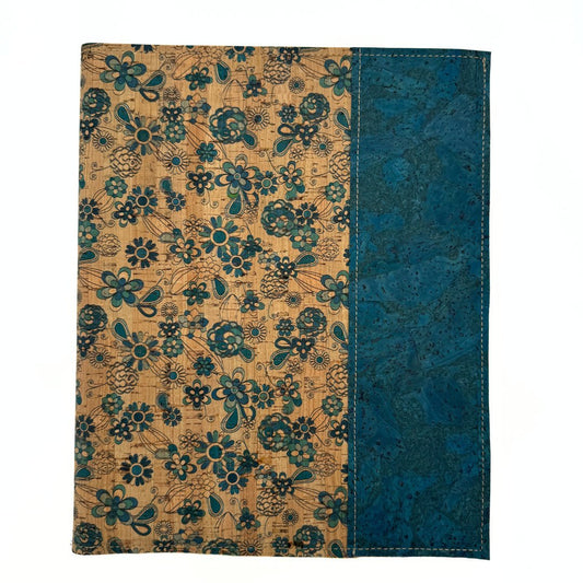 Cork Leather Notebook Cover - Refillable Spiral front teal floral