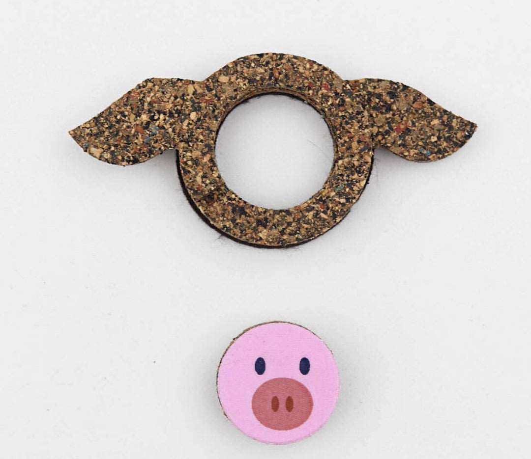 Cork Wine Bottle Drip Stop & Magnet -pig face removed from drip stop ring - Texas Cork Company