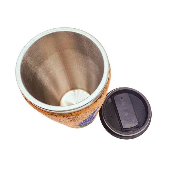 Cork travel mug inside view and top of mug