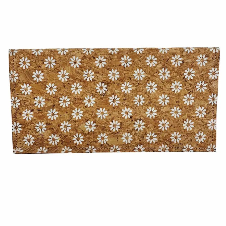 Daisies on checkbook cover front on white background. By Texas Cork Company