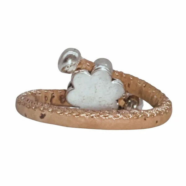 Back view of natural cork cord ring with Daisy charm
