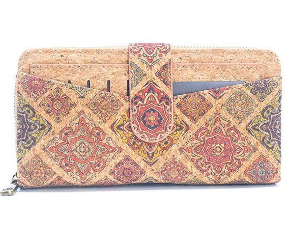 Diamonds Long Natural Cork Women's Printed Wallet with Card Holder from Texas Cork Company