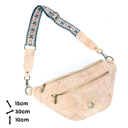 Dimensions of cork sling bag fanny pack from Texas Cork Company