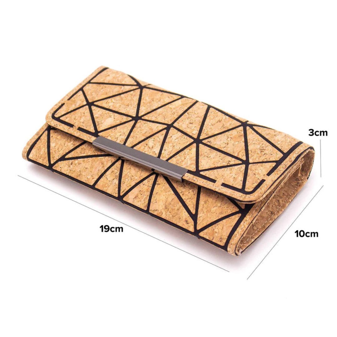 Dimensions of Trifold Geometric Cork Wallet for Women from Texas Cork Company