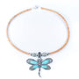 Cork necklace with a dragonfly pendant on a white background