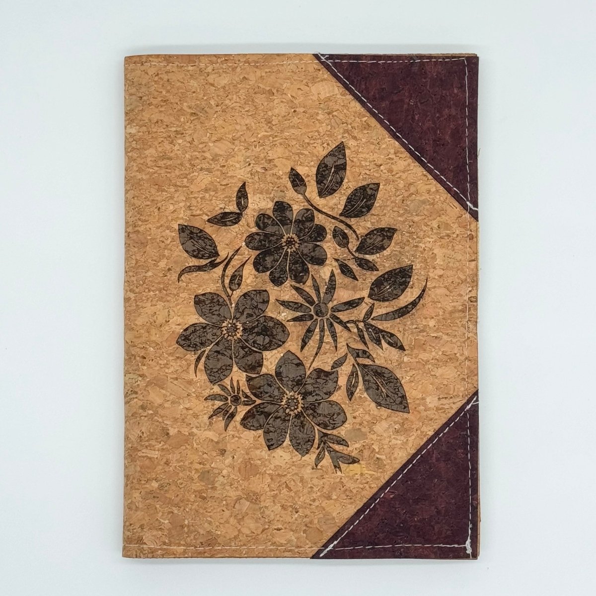 Floral bouquet Engraved on the front cover of the Cork Leather Notebook Cover Refillable Notepad - Small - Texas Cork Company
