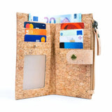 Card and money pockets of  chic cork wallet with snap closure from Texas Cork Company