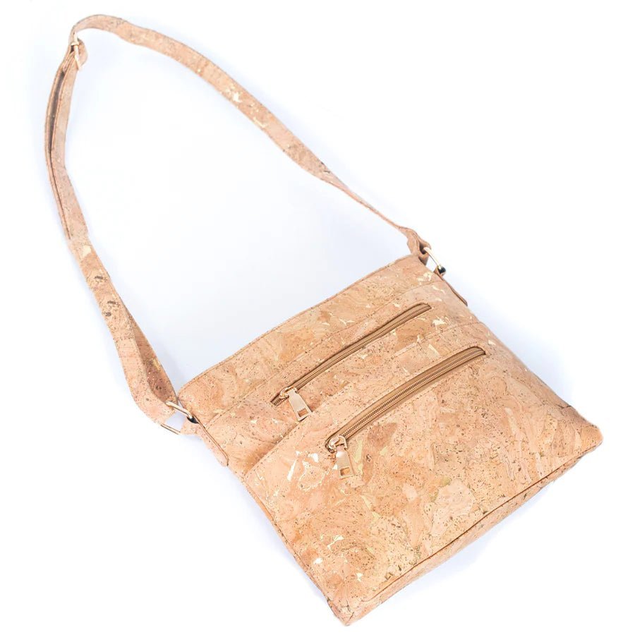 Extended strap of Molten Gold Cork Crossbody with Large Slip Pocket from Texas Cork Company