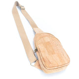 View with strap extended on Natural Cork Chest Bag from Texas Cork Company