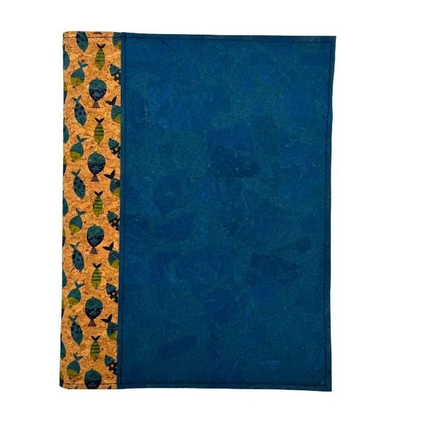 Cork Leather Spiral Cover - front - Fish with Deep Blue Sea accent on right border