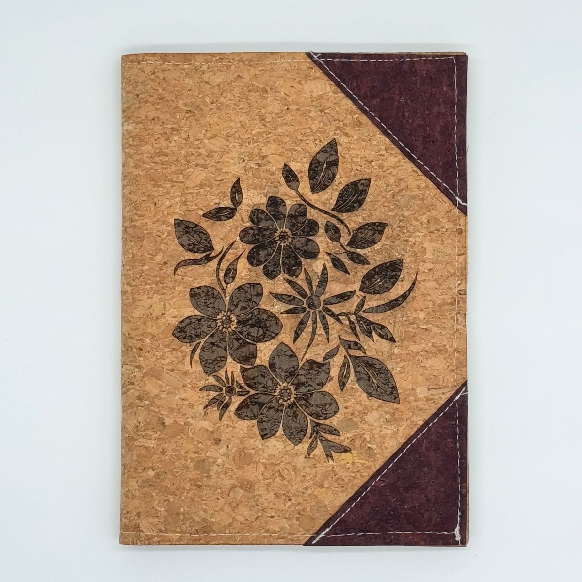 Floral bouquet Engraved on the front cover of the Cork Leather Notebook Cover Refillable Notepad - Small by Texas Cork Company