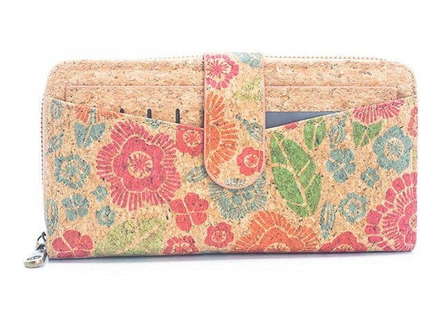 Flowers Long Natural Cork Women's Printed Wallet with Card Holder from Texas Cork Company