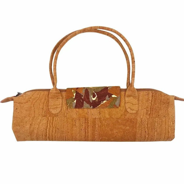 Folded cork tote bag showcasing flat-pack design ideal for travel