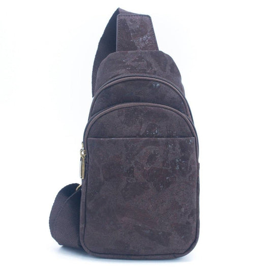Front view of brown Natural Cork Chest Bag from Texas Cork Company