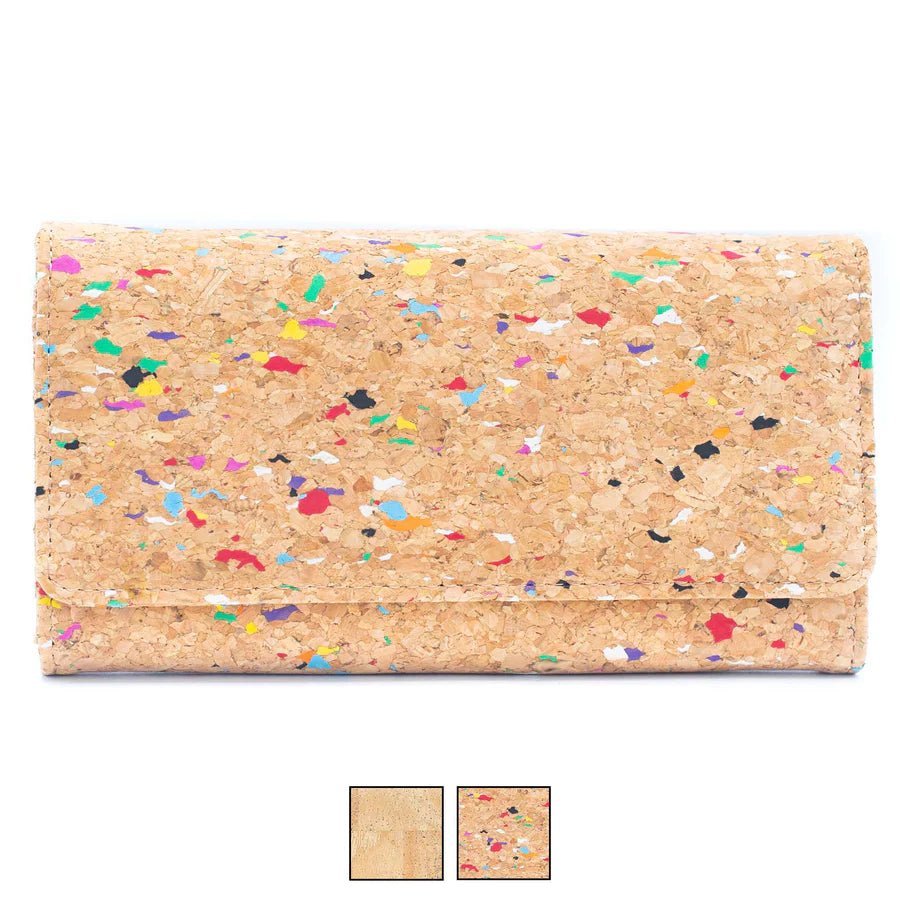 Front of Confetti Trifold Cork Wallet for Women from Texas Cork Company