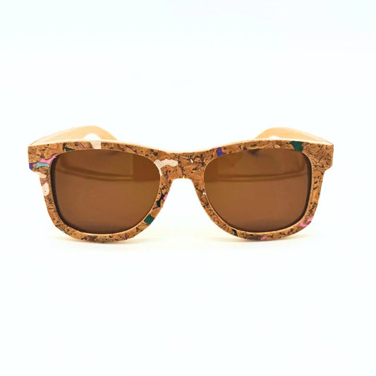 Eco-friendly, floating cork and bamboo sunglasses with polarized lenses - confetti cork design