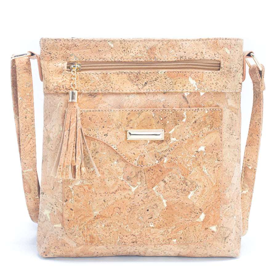 Front view of molten gold Crossbody bag with front slip pocket from Texas Cork Company